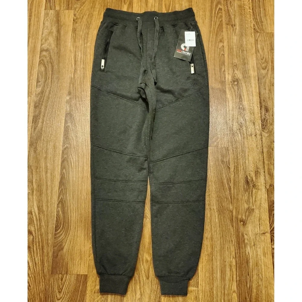 Akademiks Sweatpants Joggers Men Small Charcoal Fleece Moto Zipper Pockets - Picture 2 of 9